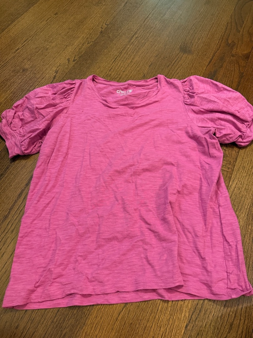Chico's Bright Pink Puff-Sleeve Crewneck Tee